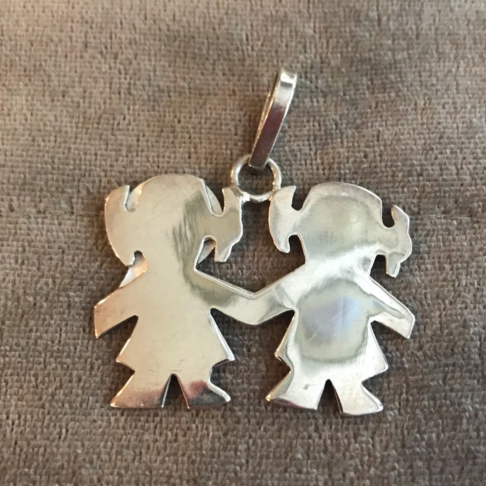 Sterling silver slide- 2 girls